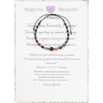 Bransoletka celebrytka czarny TURMALIN KARNEOL HEMATYT ochrona i miłość